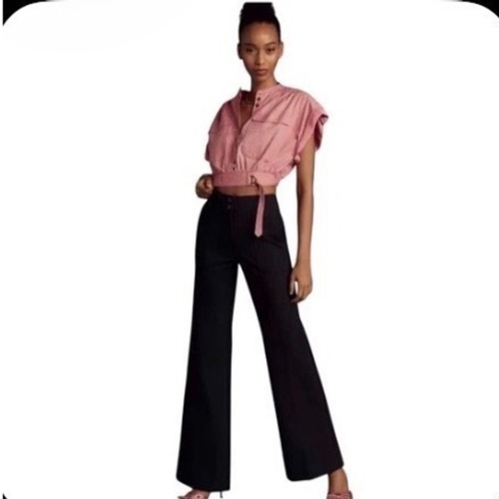 Anthropologie Maeve The Naomi Ponte Wide Leg Flare Pants Black Size 8 OB1596191